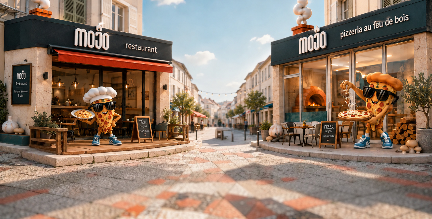Le Mojo Restaurant et la Mojo Pizzeria face à face dans la rue Haute-Vienne à Limoges